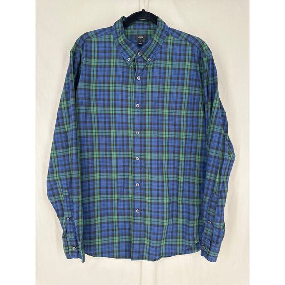 J Crew Shirt Mens Large Blue Green Plaid Button Down Tartan Classic Cotton - Picture 1 of 6
